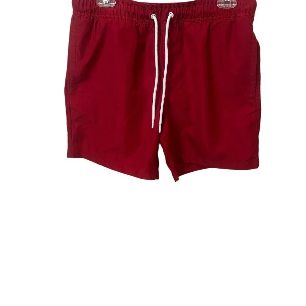 Amazon Essentials Men's M Swim Trunks Short Red Lined Drawstring Pocket NWOT NEW